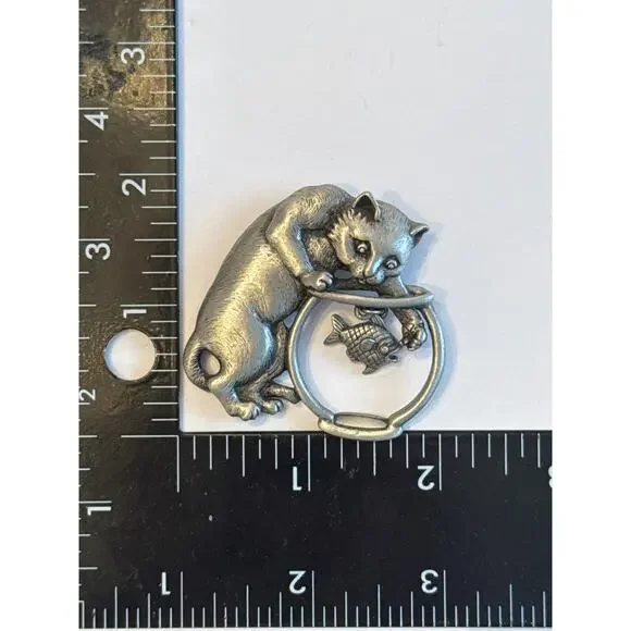 Lot of 3 Vintage JJ Jonette Marked Kitty Cat Lapel Pin Brooch Whimsical MCM - Picture 11 of 13